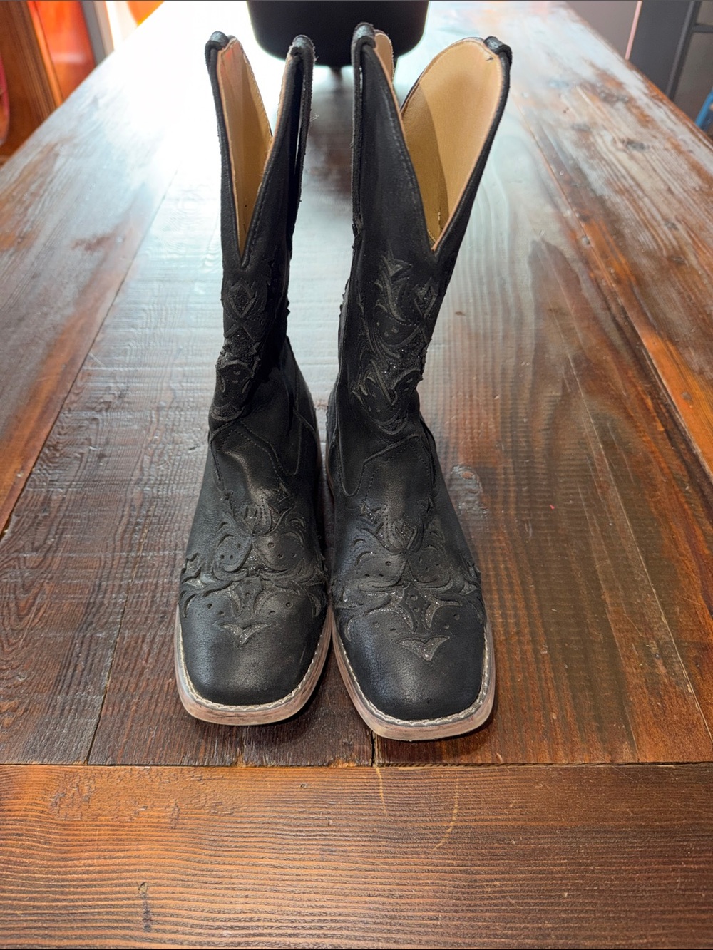 Classic Black Roper Boots w/Sparkle Western Boots
